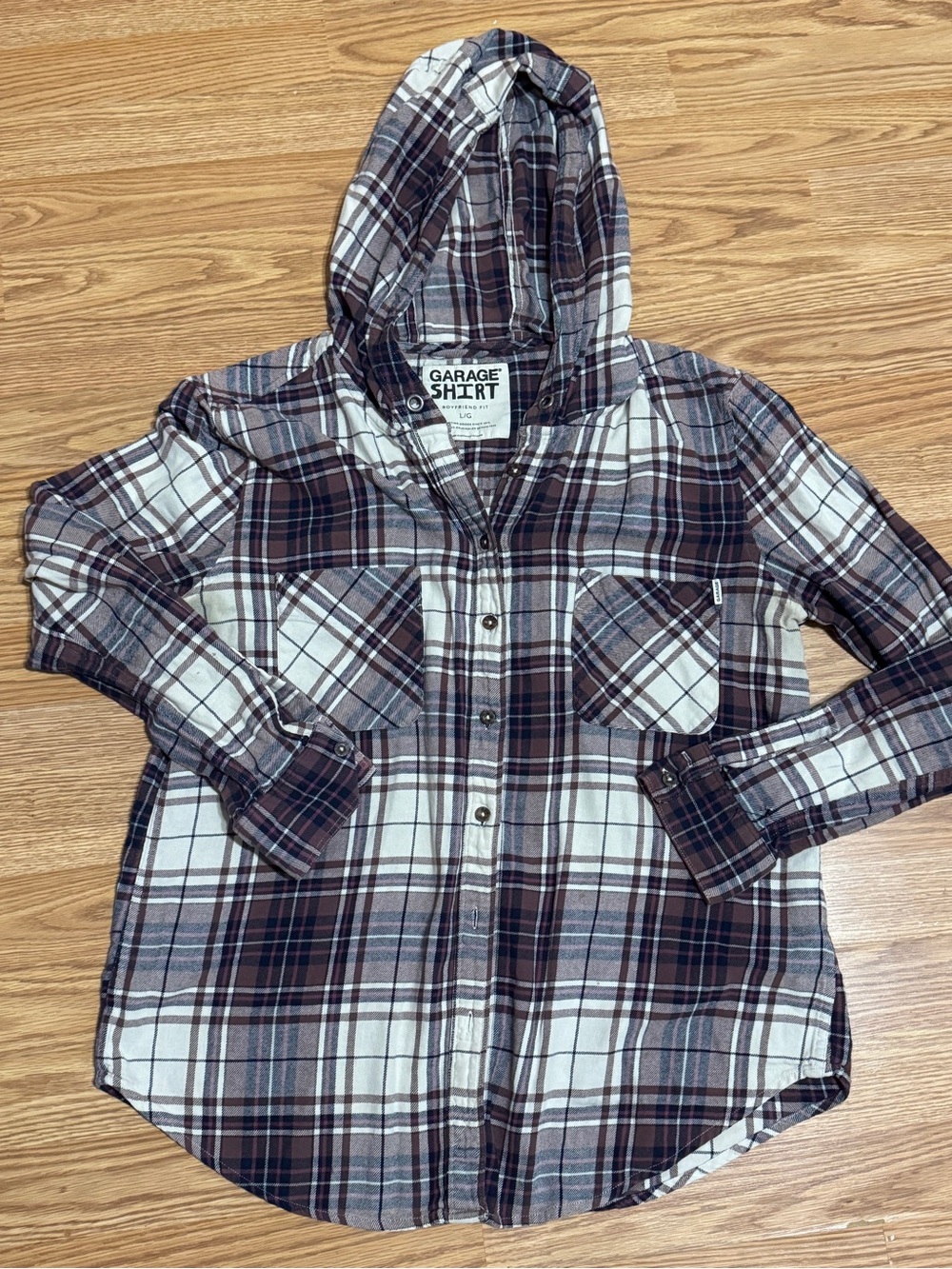 Garage Hooded Boyfriend Flannel Shirt